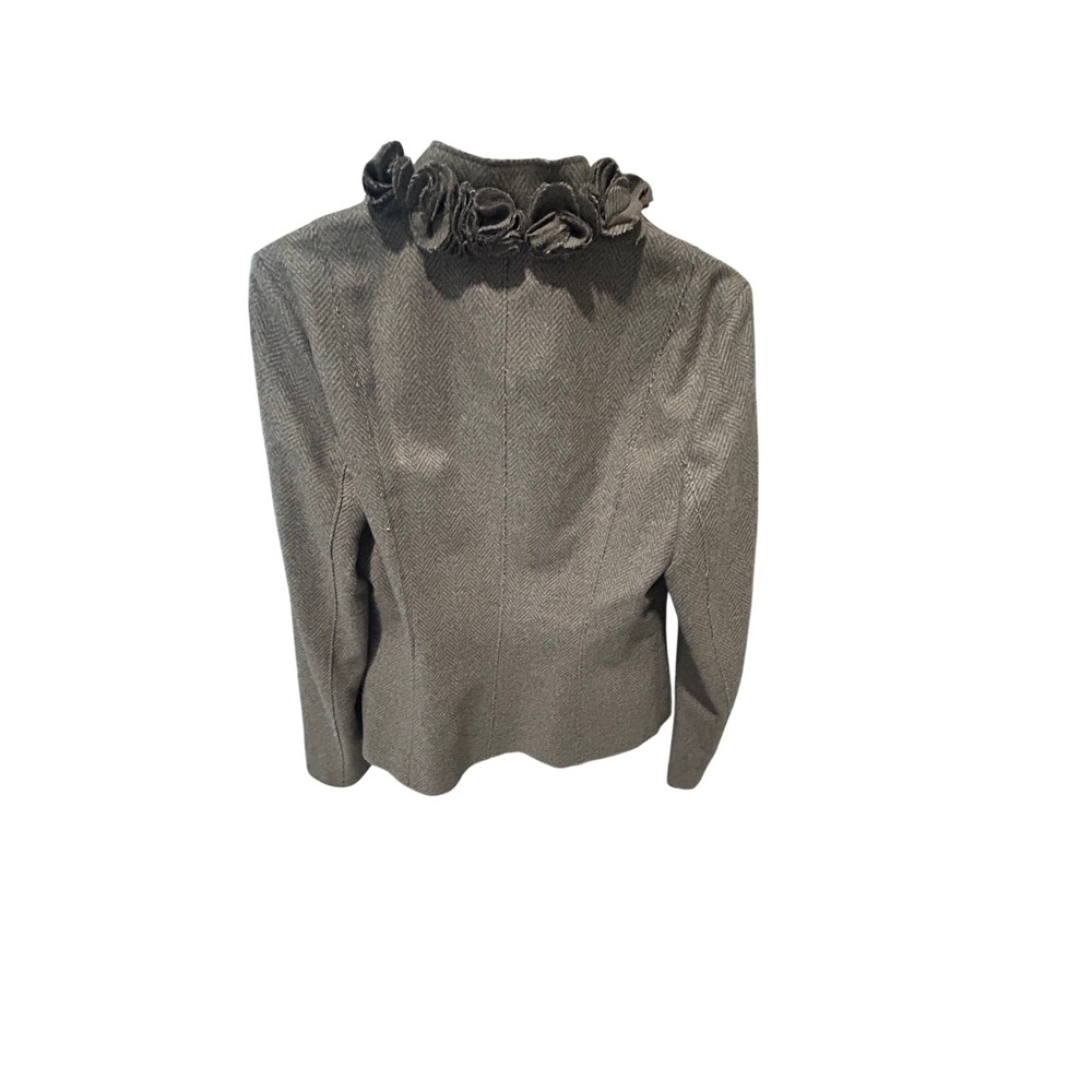 Banana Rep. Wool Herringbone Ruffle Collar Blazer Jacket Brown 783555-01-1 10 - Picture 2 of 8